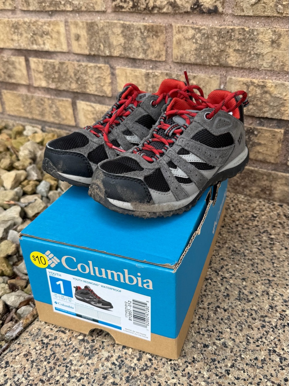Columbia Kid’s Gray, Black and Red Trail Sneakers